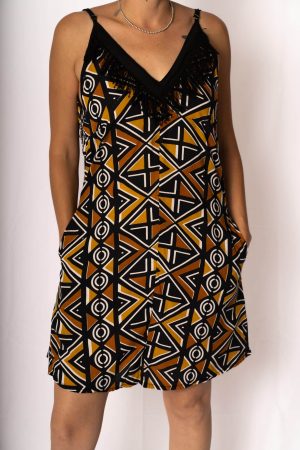short dress print brown black white