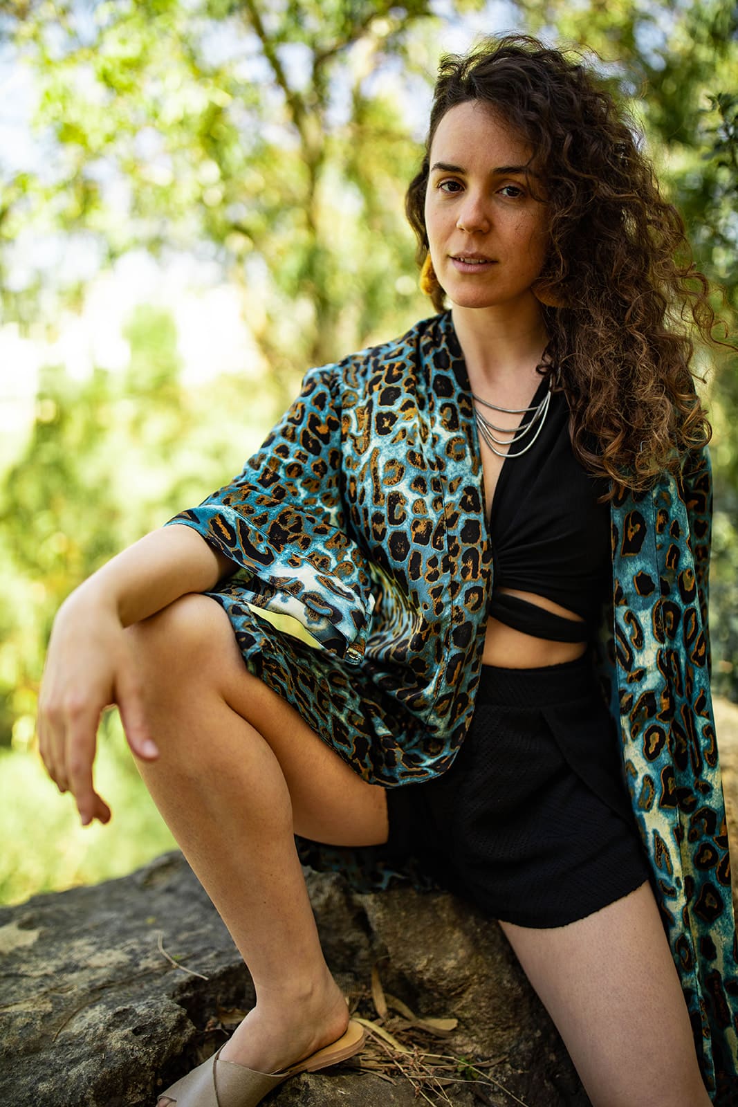 leopard blue kimono